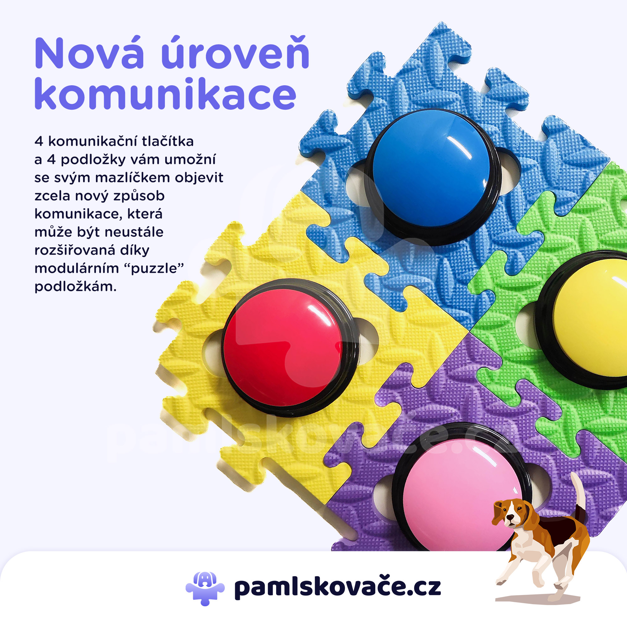 Komunikační tlačítka pro psy - Puzzle Bundle, 4 ks + podložky 2