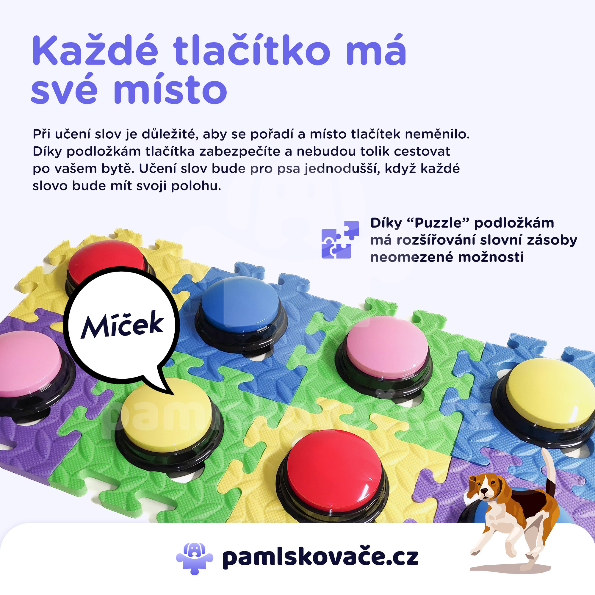 Komunikační tlačítka pro psy - Puzzle Bundle, 4 ks + podložky 3