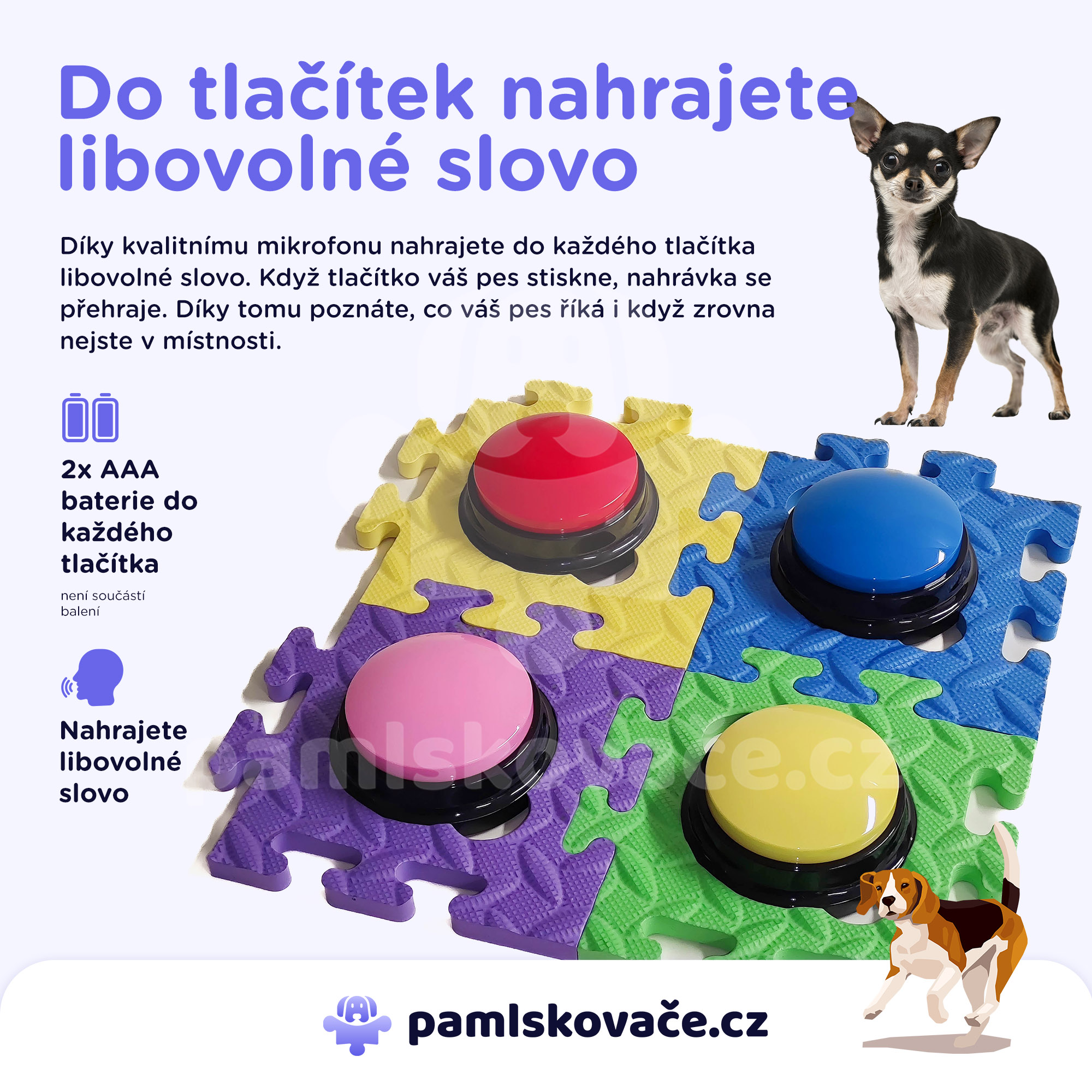 Komunikační tlačítka pro psy - Puzzle Bundle, 4 ks + podložky 5